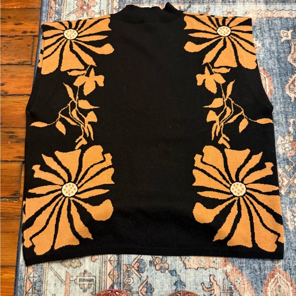 ✨ Entro Floral Sleeveless Sweater 2X Black Tan Statement - Picture 4 of 4